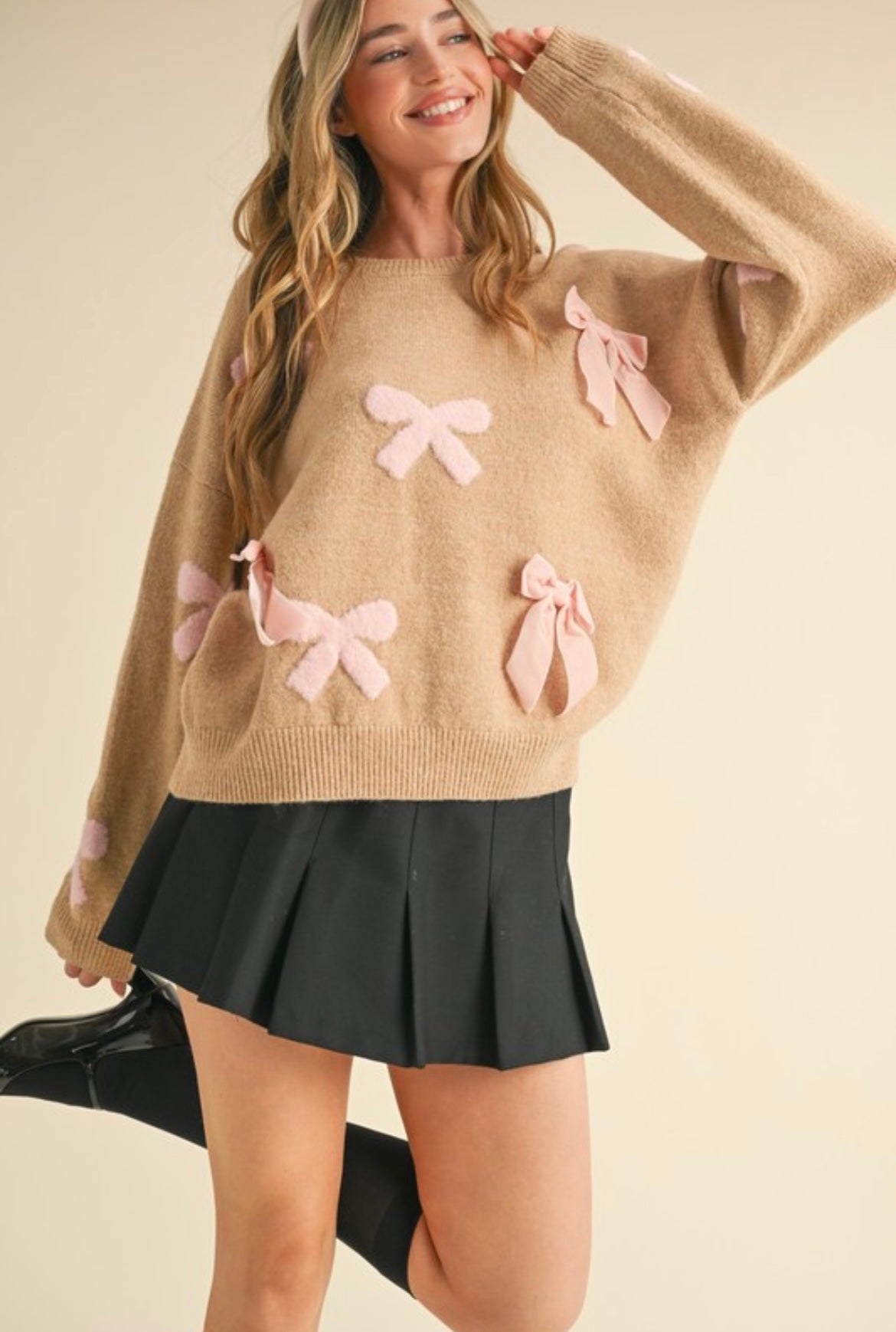 Velvet Bow Knit Sweater