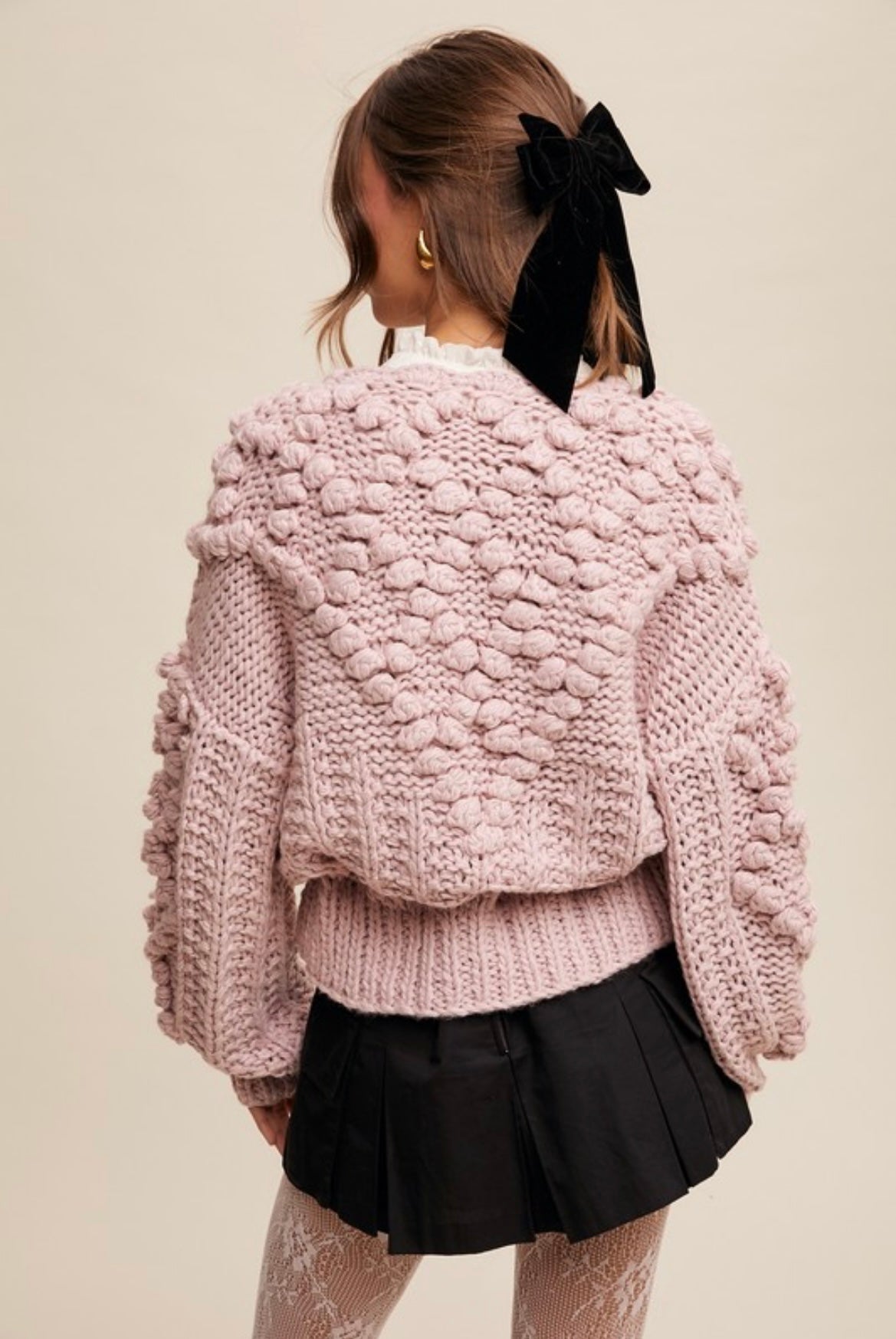 Tufted Dot Cable Knit Cardigan