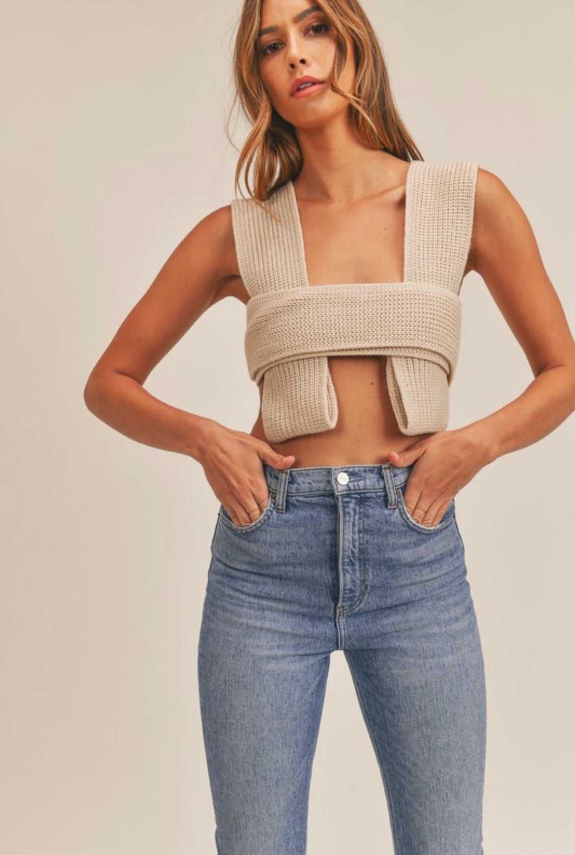 Self Tie Multi Wrap Knit Crop Top