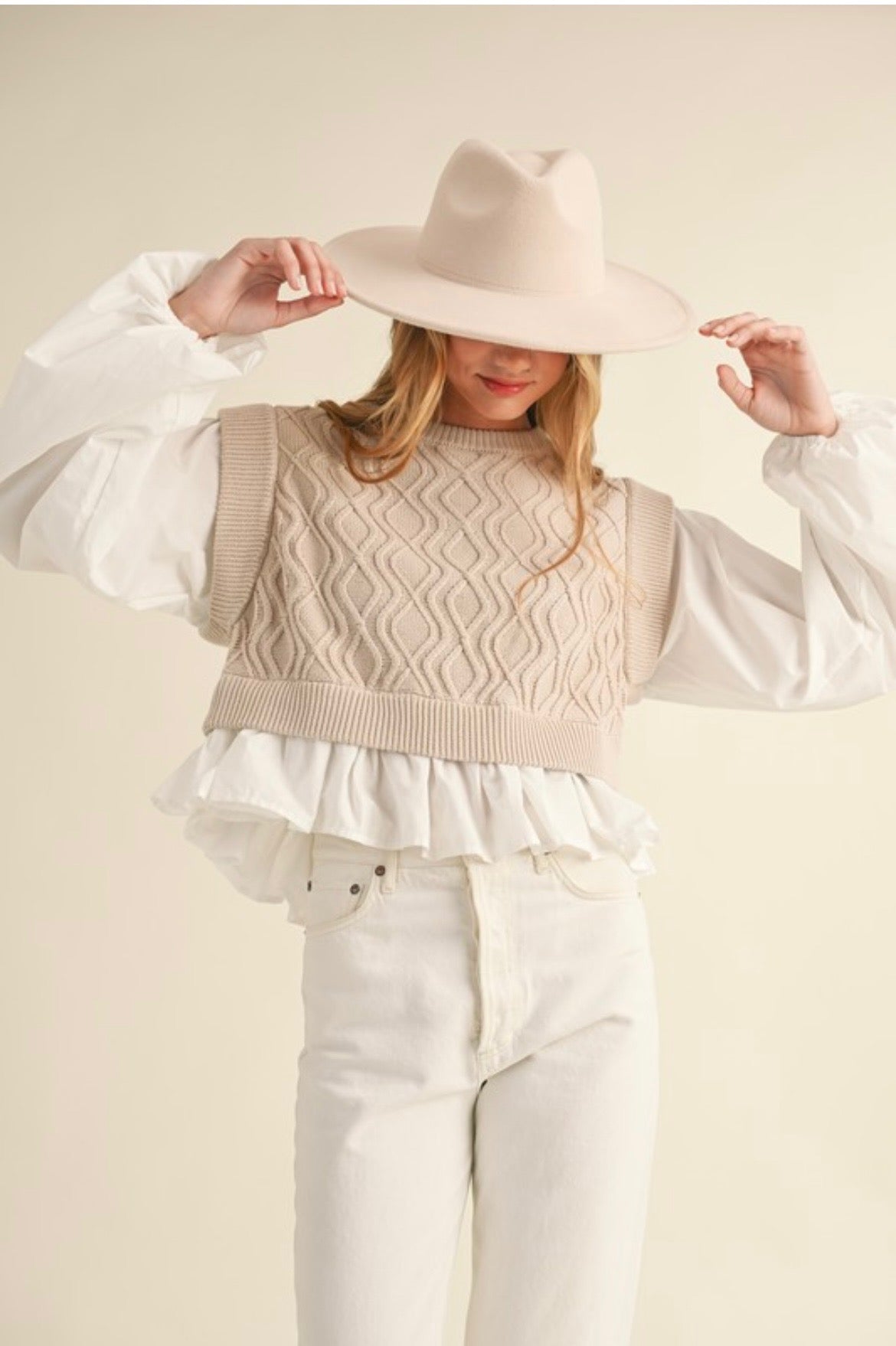 Knit and Woven Mix Balloon Sleeve Top