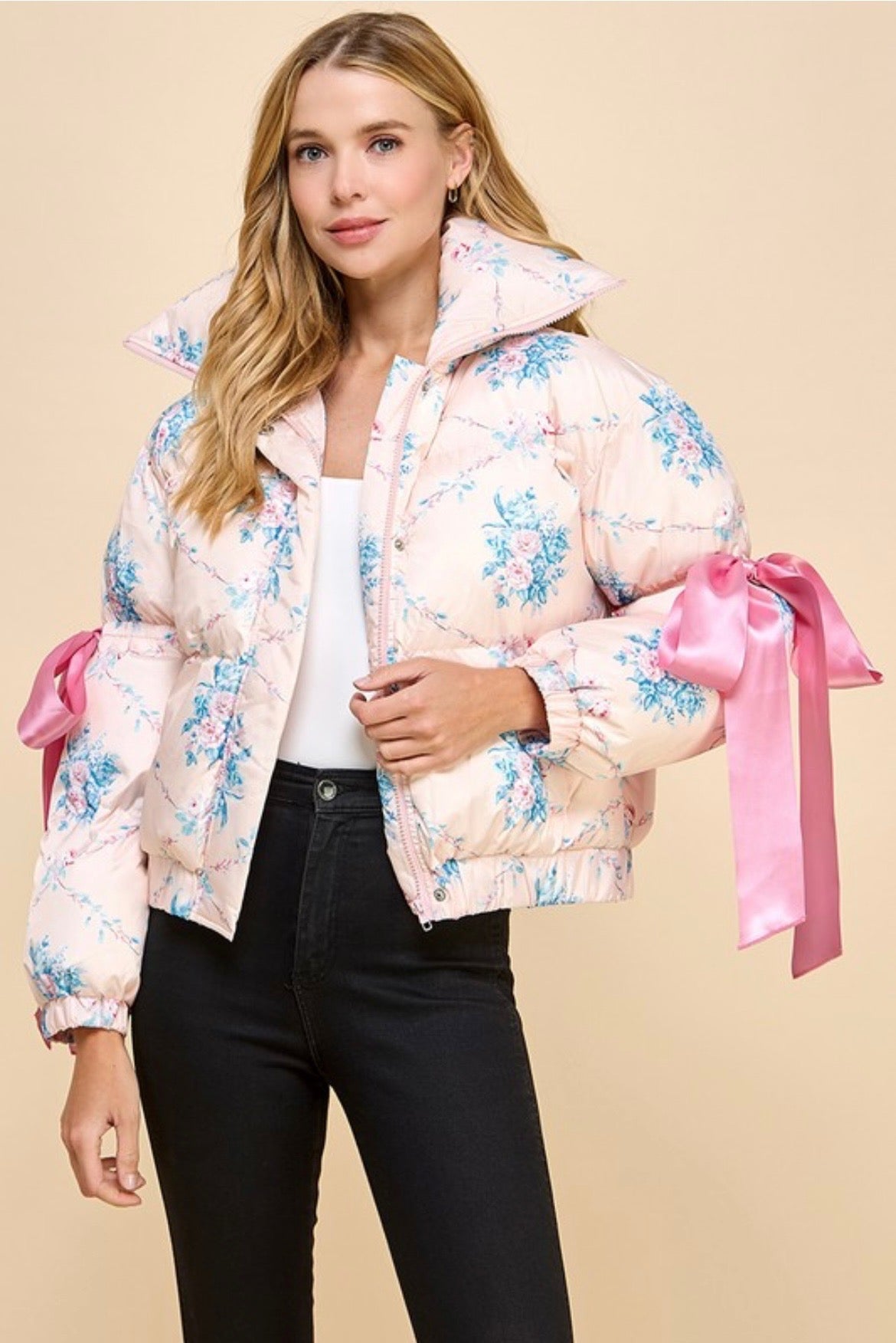 Pretty in Pink Floral Puffer Jacket