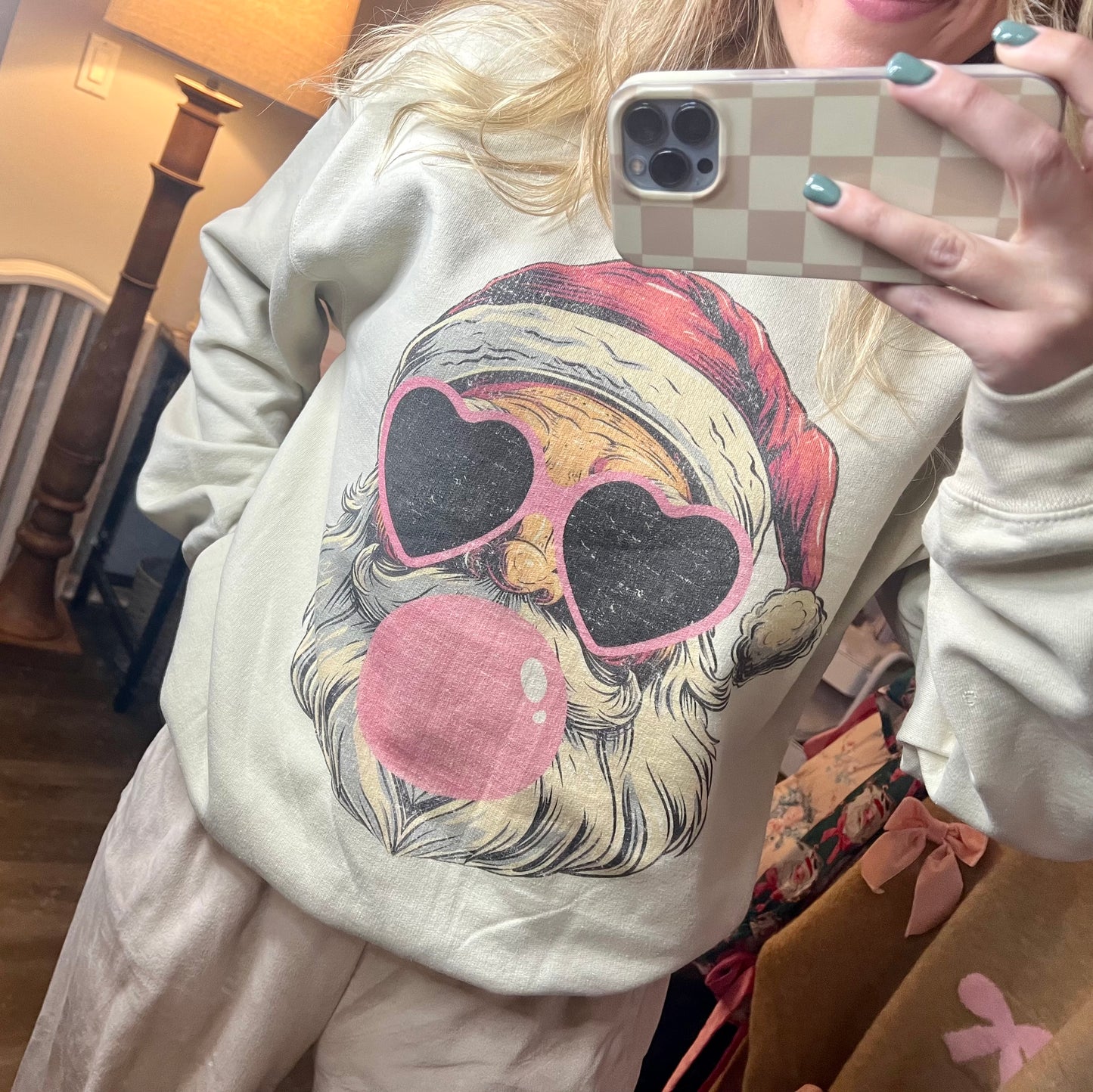 Oversized Jolly Old Saint Nick Bubble Gum Sweatshirt