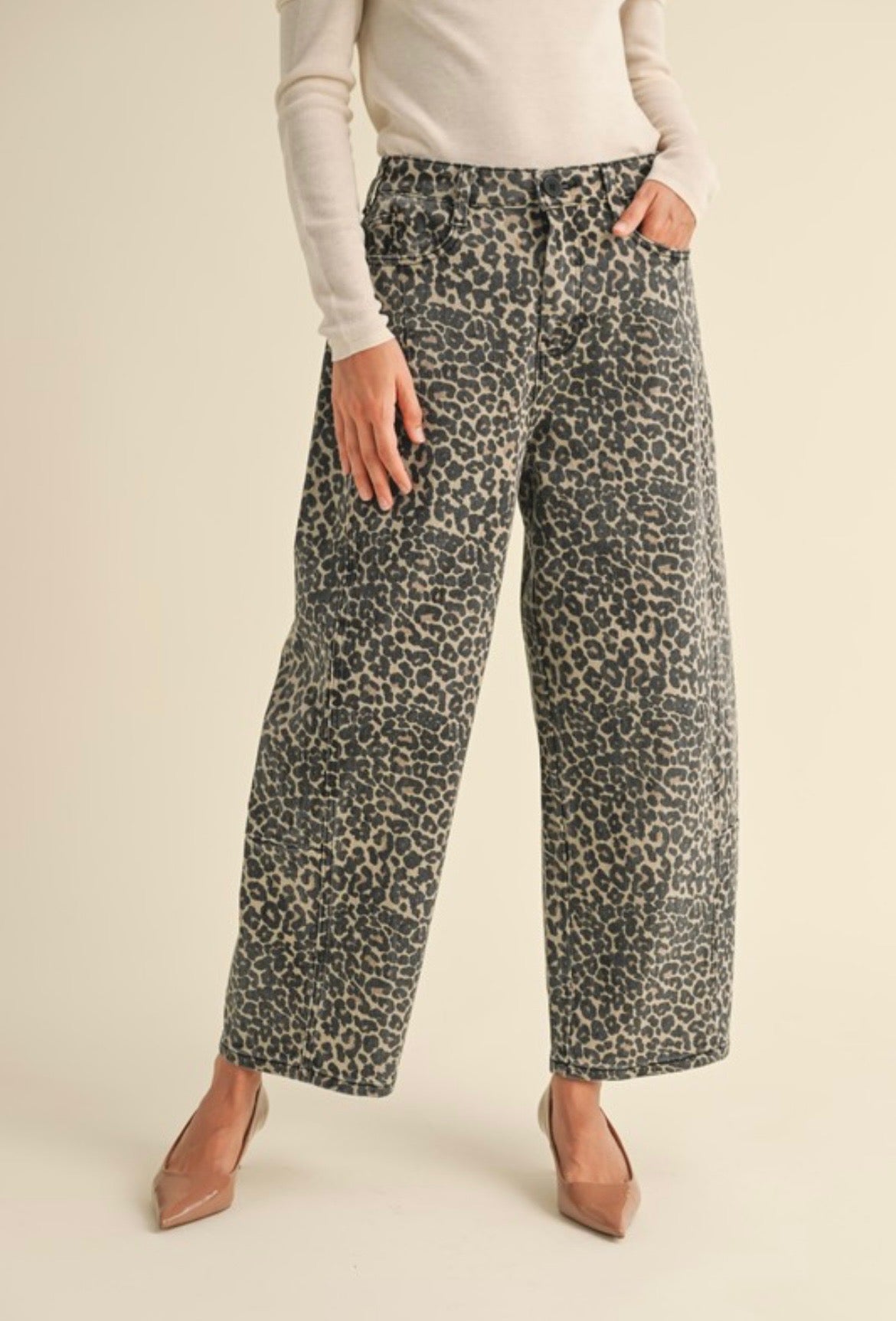 Leopard Print Barrel Pants