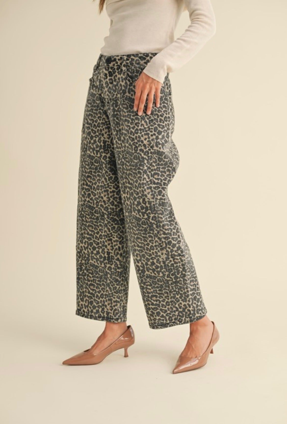 Leopard Print Barrel Pants