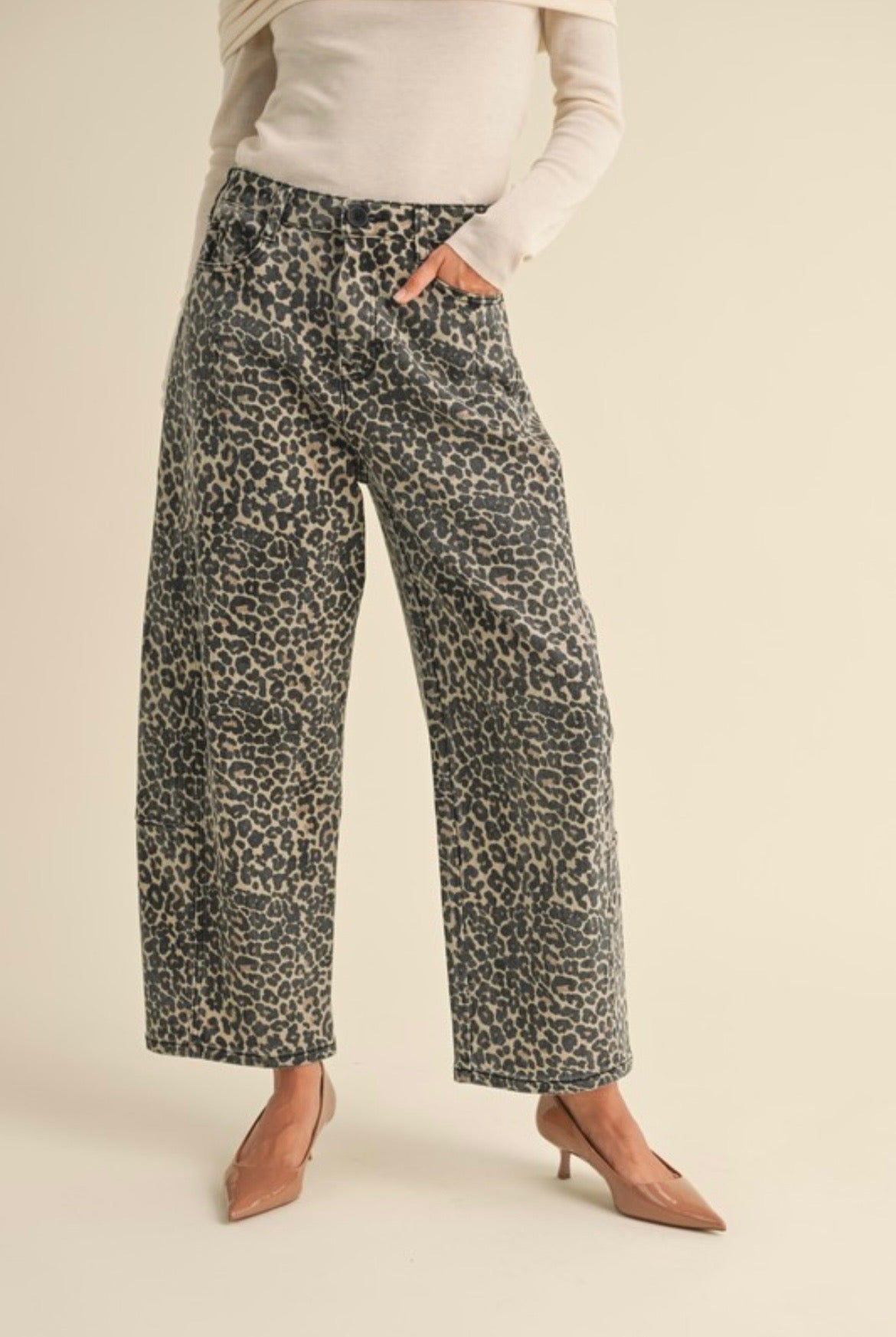 Leopard Print Barrel Pants