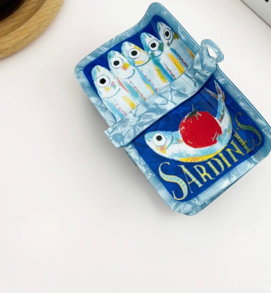 Blue Sardines Can Hair Claw Clip